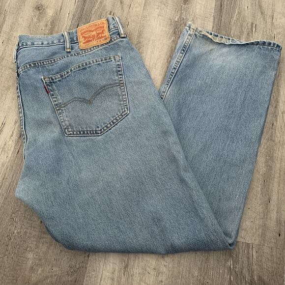 Levi’s 505 Straight Leg Jeans Mens 42x30 Blue Distressed Red Tab 5-Pocket Denim - Picture 5 of 7